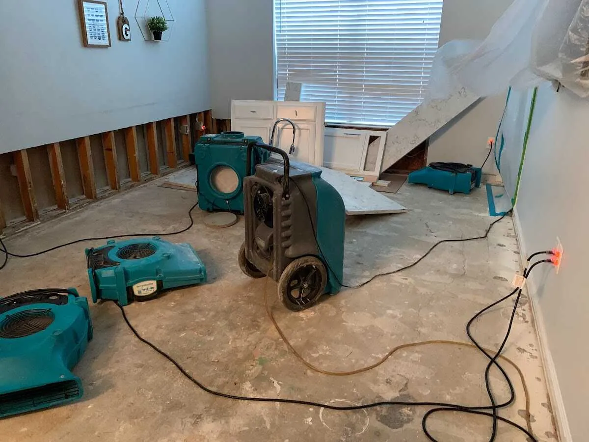 Dehumidifier in flood-cut room for Water Damage Restoration in Yoakum